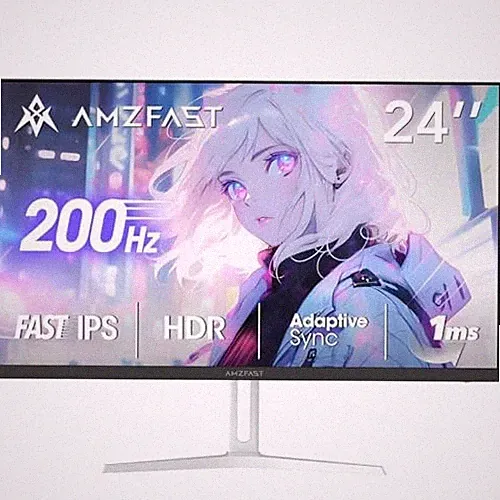 Amzfast 24-inch Gaming Monitor White 200Hz/1ms MPRT/Fast IPS/FHD/HDR/Adaptive