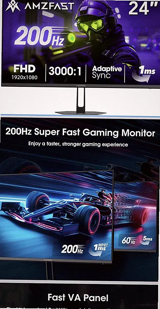 Amzfast 24 Inch Monitor 200Hz FHD 1080P Fast IPS Computer Monitor, 110%