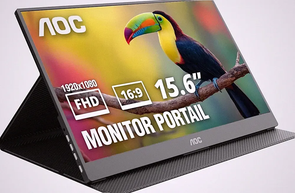 AOC 16" Portable Monitor FHD 60Hz USB-C IPS Ultra Slim Smart Cover 16T20 | 1920×
