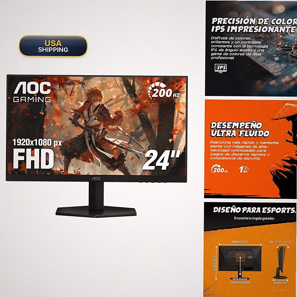 AOC 24" Gaming Monitor FHD 200Hz IPS NVIDIA G-SYNC Compatible 0.3ms 24G42HE
