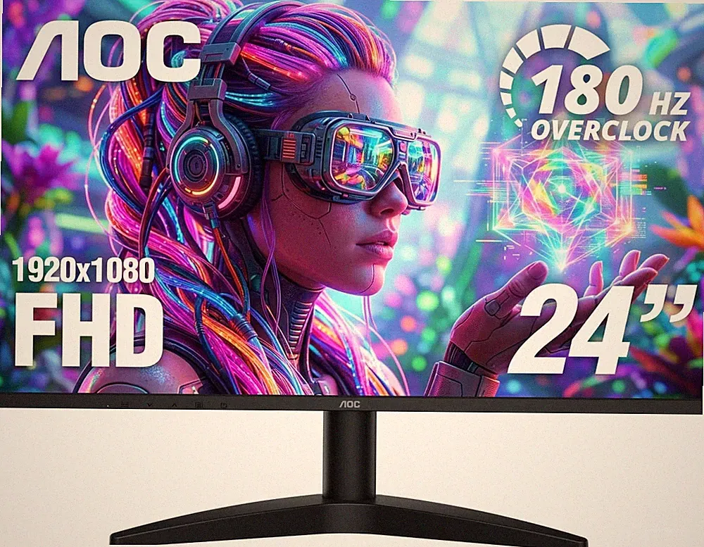 AOC 24-Inch Gaming Monitor - 180Hz Overclocked - LED-backlit VA LCD
