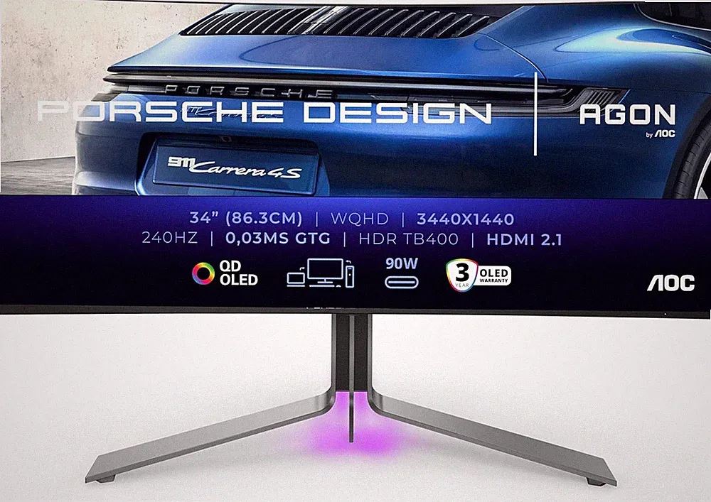 AOC Agon Pro PD34 34''WQHD OLED Gaming Monitor 240Hz 0.03ms FreeSync Premium Pro