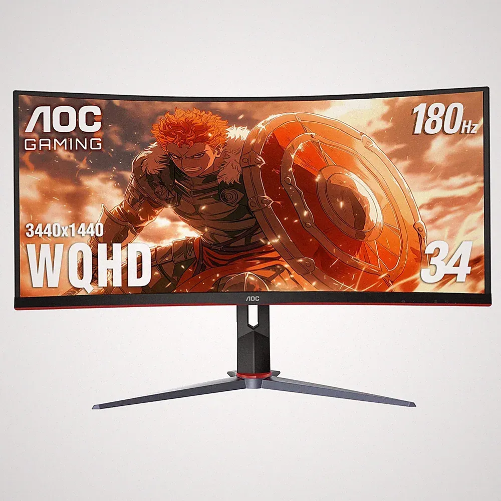 AOC - CU34G2XP 34" VA Curved Gaming Monitor, WQHD (3440x1440), 180Hz, 1ms, Fr...