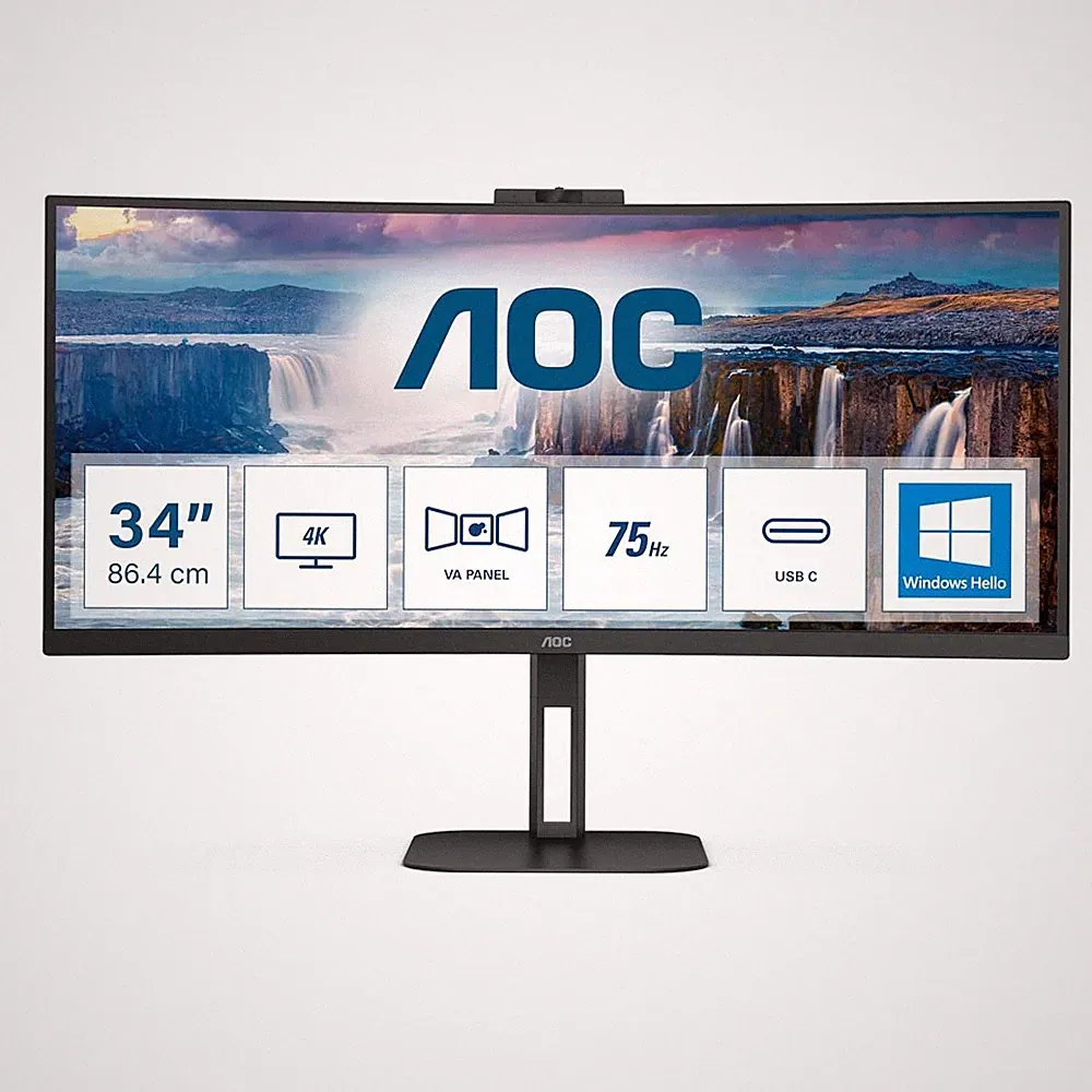 AOC CU34V5CW 34'' Monitor Curved Ultra Wide WQHD 3440x1440P Adjustable Stand