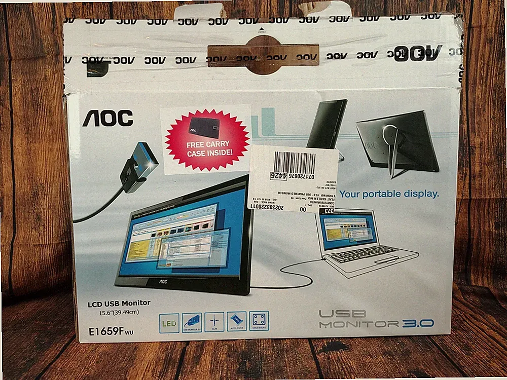 AOC E1659FWU 15.6 Inch Portable Monitor FHD 1366x768 60Hz USB 3.0