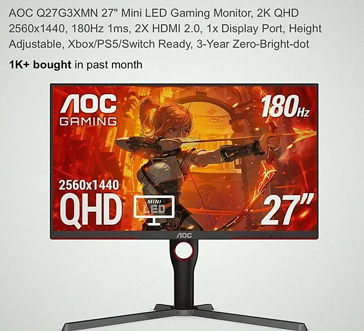 AOC U2790VQ 27inch 4K UHD IPS Monitor