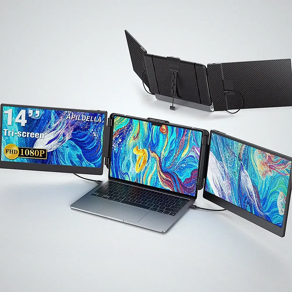 APILDELLA 14’’ Triple Laptop Screen Extender, 1080P FHD Portable Dual Monitor fo