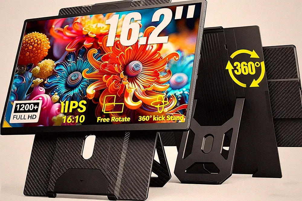 APILDELLA 16.2" Portable Laptop Monitor Extender, 1200P HDR Screen with 360°