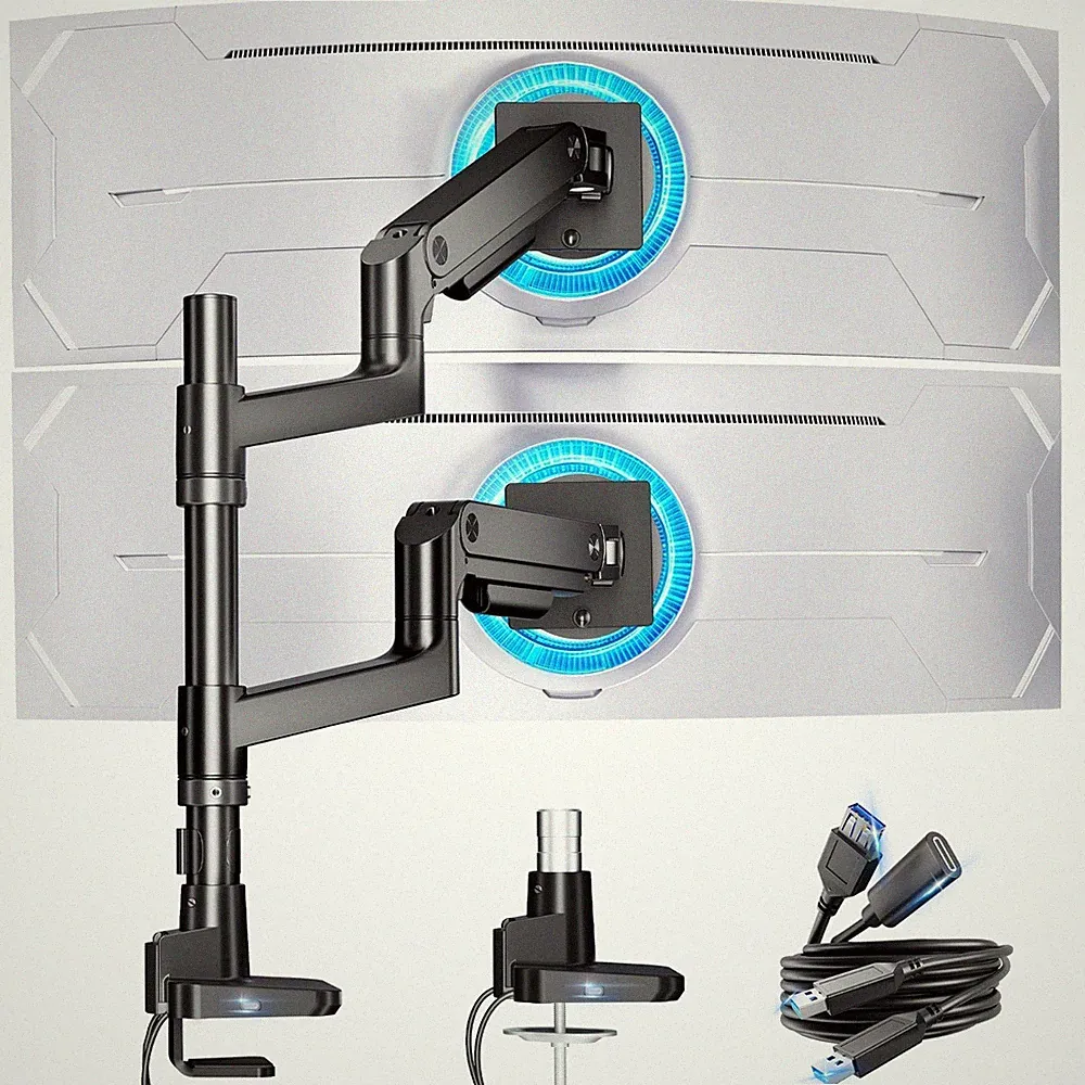 ARES WING Heavy Duty Dual Monitor Arm 17-49" Ultrawide Stacking NEW SEALED BOX