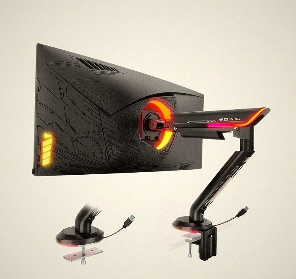 ARES WING Single Monitor Mount with RGB, Heavy-Duty Gaming Monitor Arm fits f...