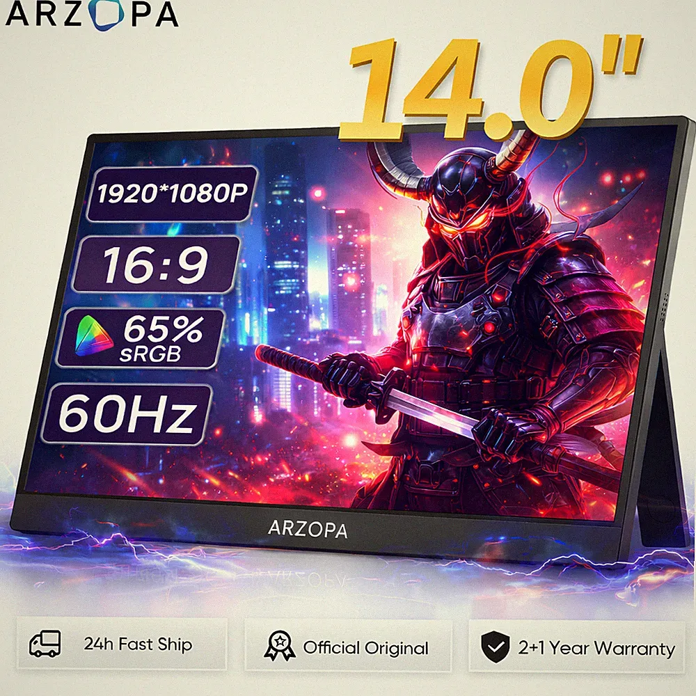 ARZOPA 14 Portable Monitor 1080P FHD IPS Slim Aluminum Shell for Xbox PS5 Switch
