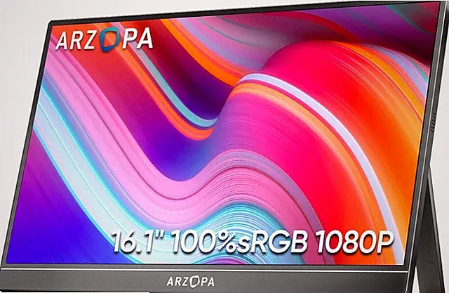ARZOPA 16.1" FHD Portable Monitor, 100% sRGB, USB-C/HDMI, IPS w/ Kickstand