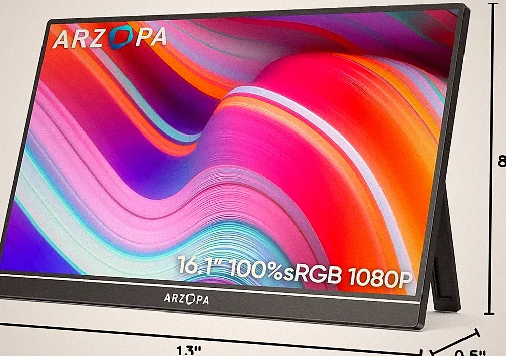 ARZOPA 16.1" Portable Monitor Gray, 100% sRGB FHD 1080P Kickstand 16.1", Gray