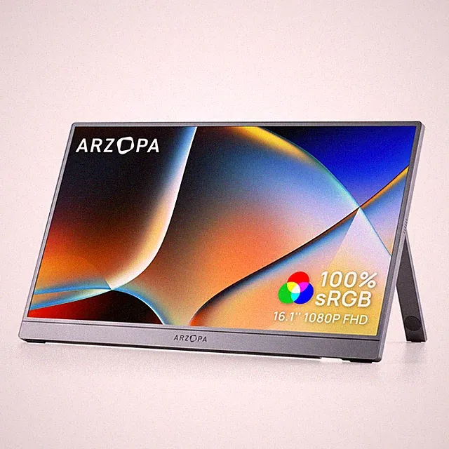 ARZOPA 16.1" Portable Monitor Gray, 100% sRGB FHD 1080P Kickstand 16.1", Gray