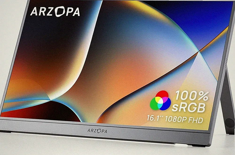 ARZOPA 16.1" Portable Monitor Gray, 100% sRGB FHD 1080P Kickstand 16.1", Gray