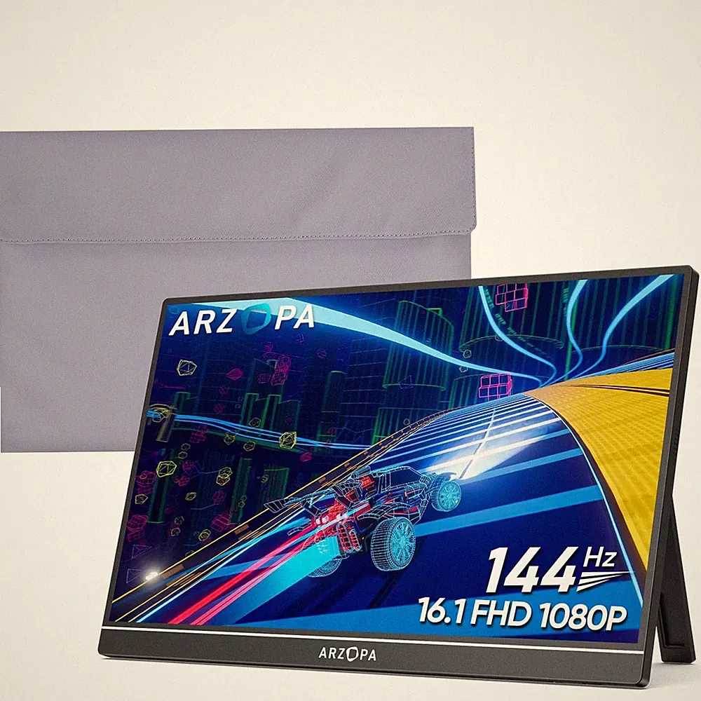 ARZOPA Portable Monitor & Sleeve,16.1'' 144Hz 1080P FHD Laptop black