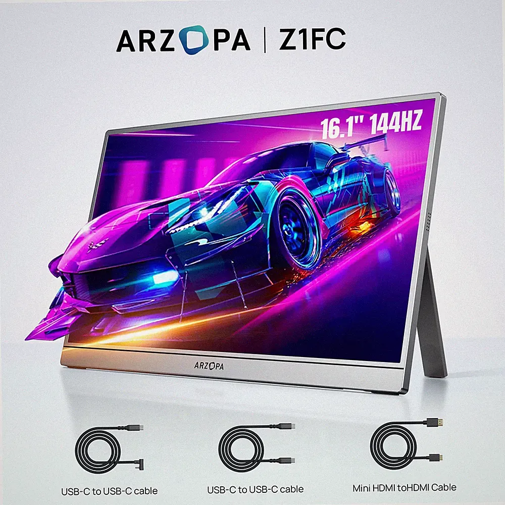 ARZOPA Z1FC, 16.1'' 144Hz Portable Gaming Monitor, 100% Srgb, 1080P FHD, Kicksta