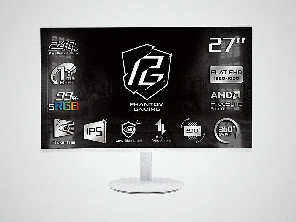 ASRock Phantom Gaming 27" FHD 1 ms 240 Hz Anti-glare, Flat Panel Gaming Monitor