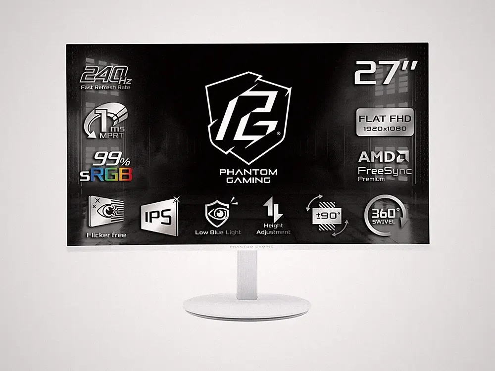 ASRock Phantom Gaming 27" FHD 1 ms 240 Hz Anti-glare, Flat Panel Gaming Monitor