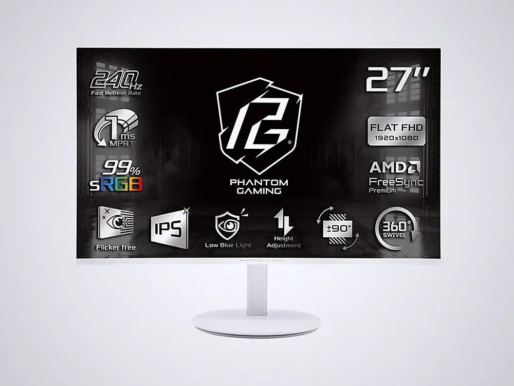 ASRock Phantom Gaming 27" FHD 1 ms 240 Hz Anti-glare, Flat Panel Gaming Monitor