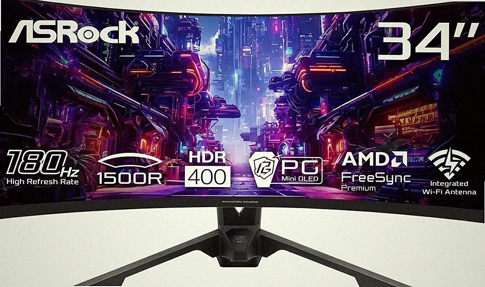 ASRock Phantom Gaming 34" 180 Hz VA WQHD Gaming Monitor FreeSync Premium