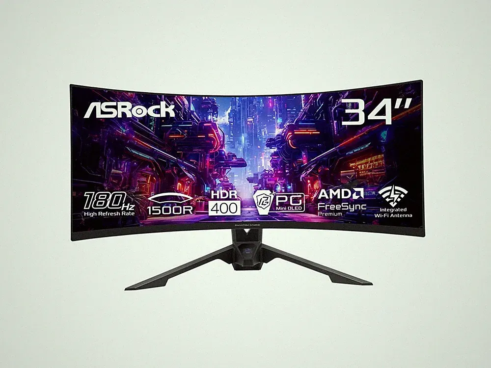 ASRock Phantom Gaming 34" 180Hz VA WQHD Gaming Monitor FreeSync Premium (AMD