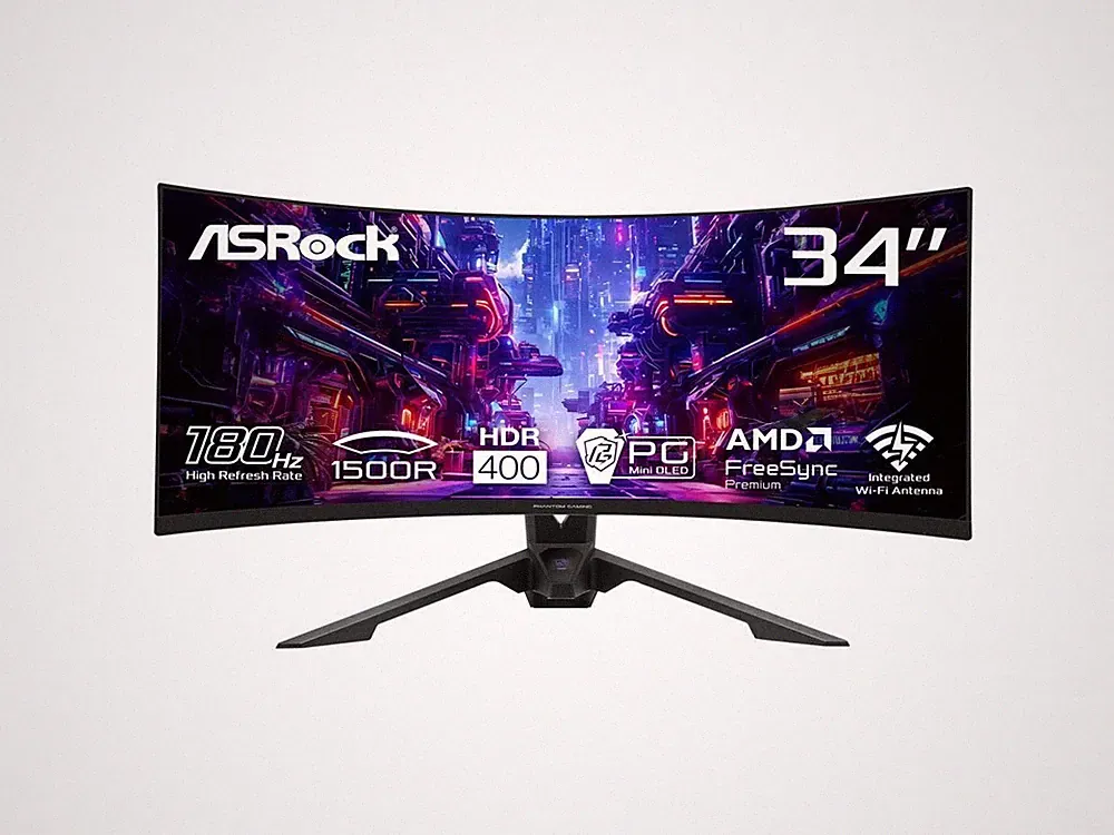 ASRock Phantom Gaming 34" 180Hz VA WQHD Gaming Monitor FreeSync Premium (AMD