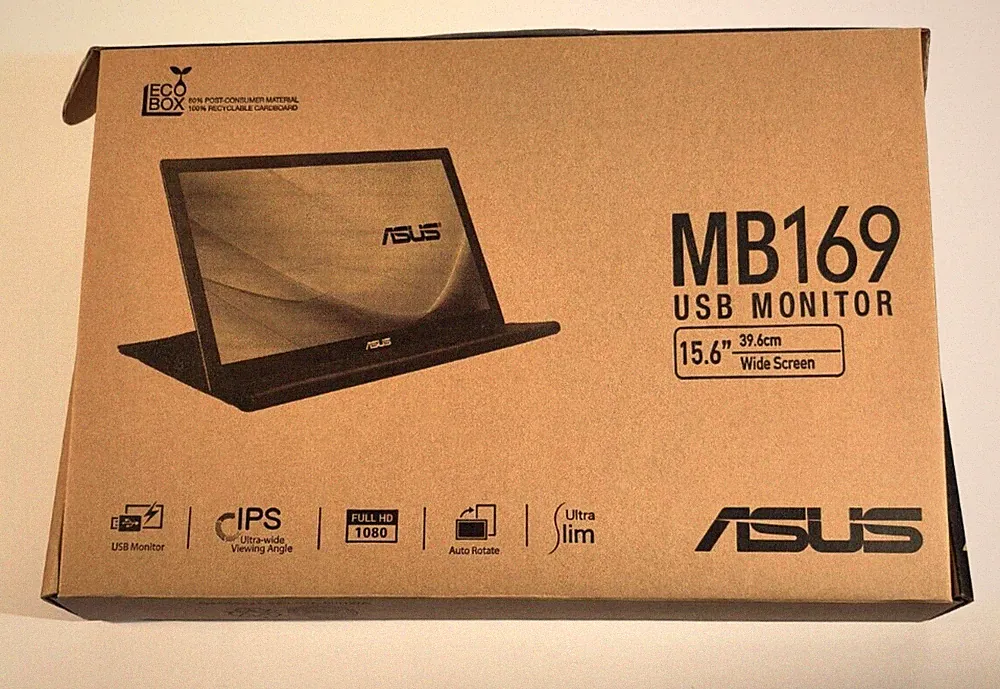 ASUS MB169 USB Monitor 15.6 Inch Full HD 1080 Ultra Wide & Slim with Case Tested