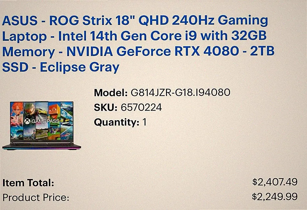 ASUS ROG Strix 18 18in QHD 240Hz i9 14th Gen 32GB RTX 4080 2TB W11