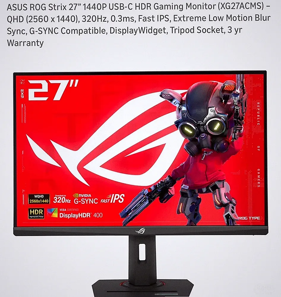 ASUS ROG Strix 27" 1440P 320hz HDR Gaming Monitor (XG27ACMS)