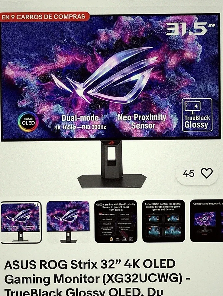 ASUS ROG Strix 32in 4K 3840x2160 OLED 165Hz Gaming Monitor XG32UCWG