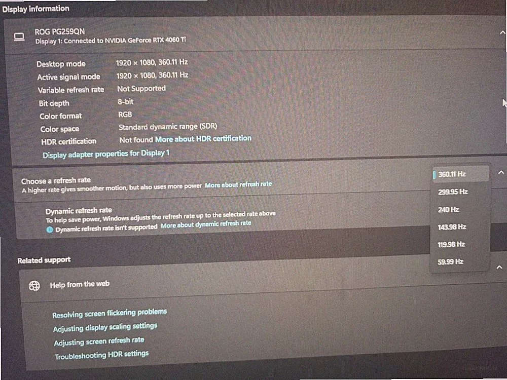 ASUS ROG Swift PG259QN eSports G-SYNC Gaming Monitor 24.5" FHD (1920x1080) 360hz