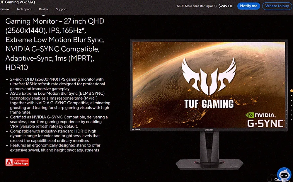 ASUS TUF Gaming VG27AQ 27'' IPS LCD Monitor