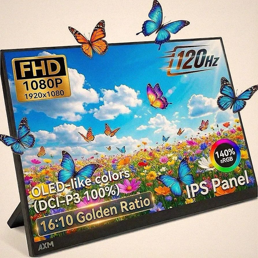 AXM 16" FHD 1080P Portable Monitor IPS 120Hz Adaptive Sync HDR Flicker