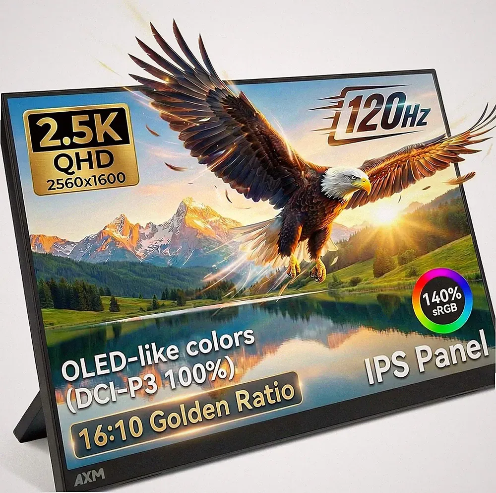 AXM 16" Portable Monitor 2.5k QHD IPS 120Hz Flicker-Free 400 Nits 140% sRGB