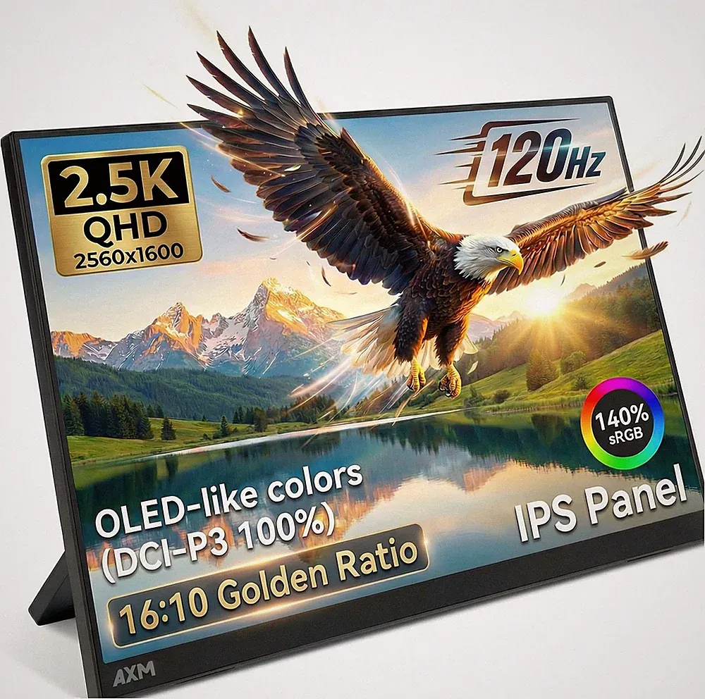 AXM 16" Portable Monitor 2.5k QHD IPS 120Hz Flicker-Free 400 Nits 140% sRGB(OLED