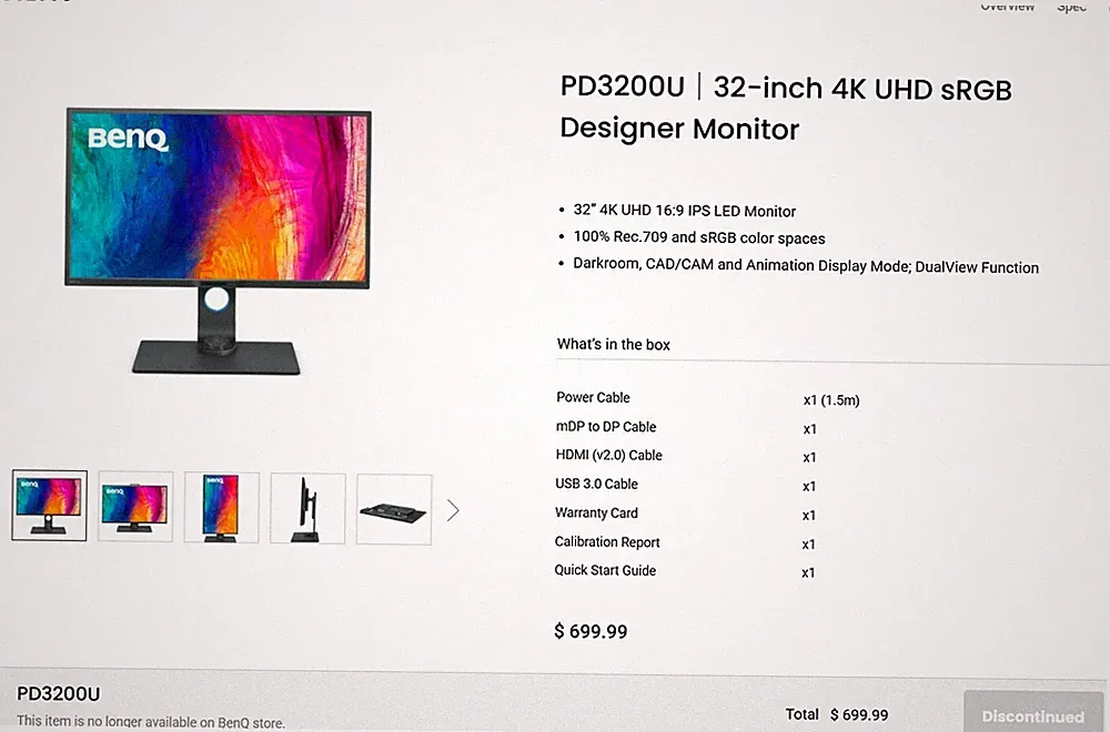 BenQ PD3200U 32” 4K IPS LED Designer Monitor - 100% Rec.709 & sRGB