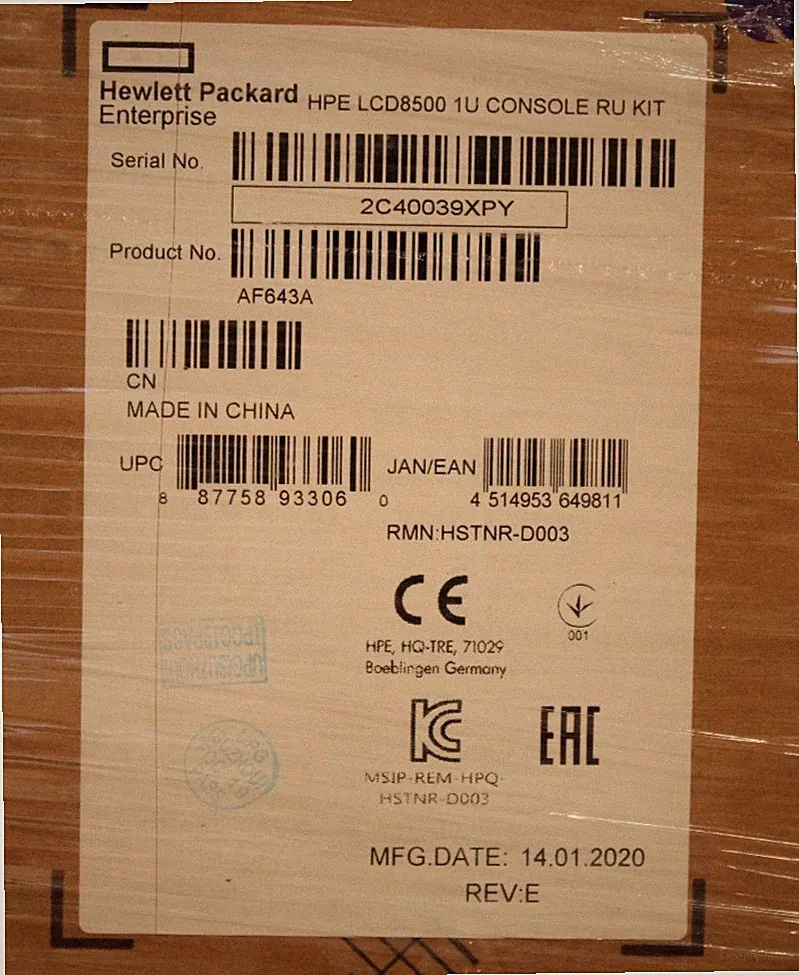 Brand New - HPE LCD8500 1U 18" Display/Keyboard Rack mount Console Kit- AF643A