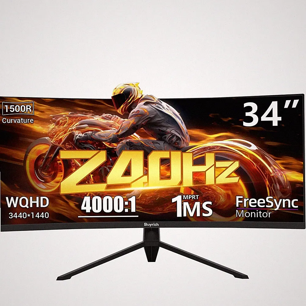 BUYRICH 34 Inch Curved Gaming Monitor, 240Hz Refresh Rate, UWQHD 34.0, Black