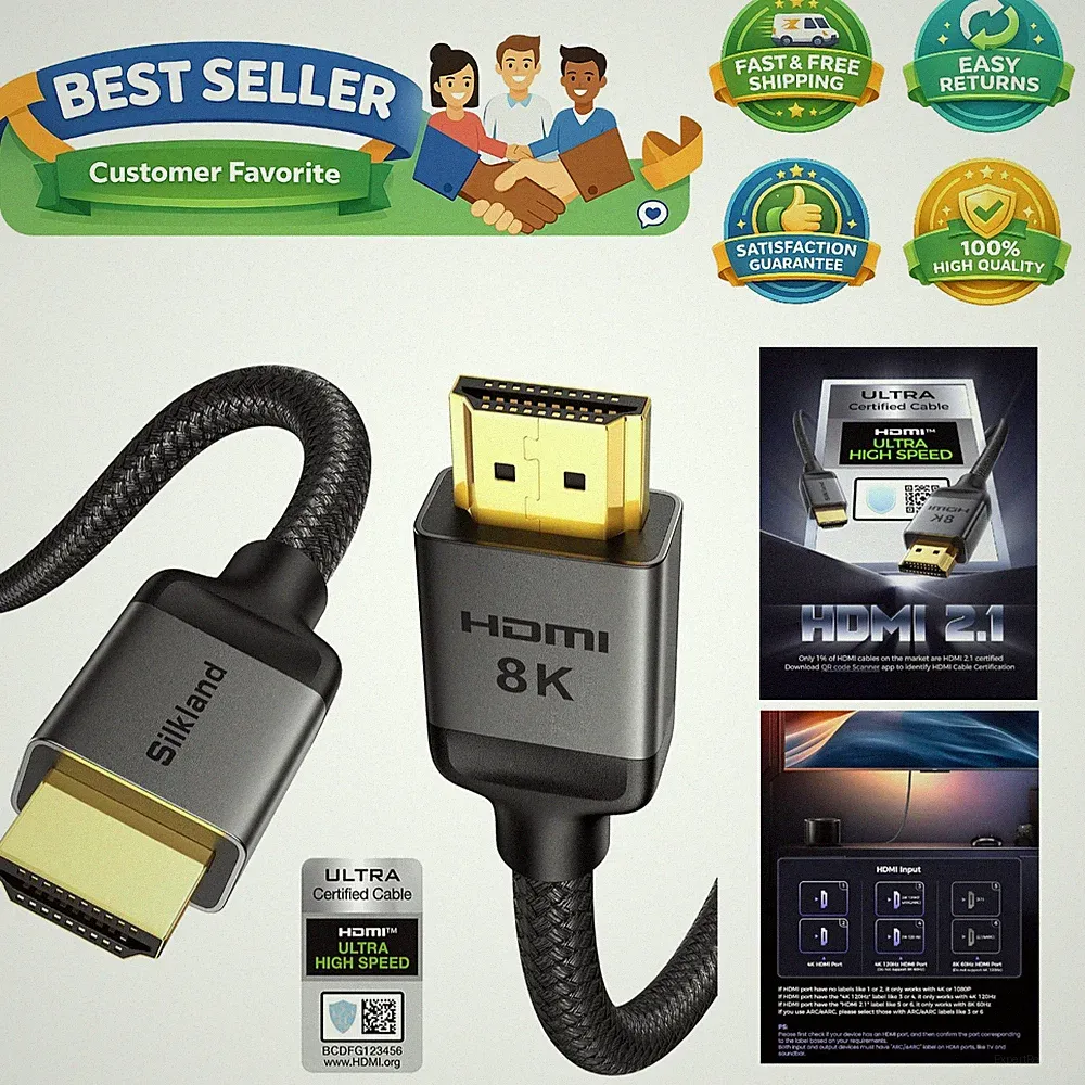 Certified HDMI 2.1 Cable - 6.6ft, 4K@240Hz, 48Gbps, Ultimate Gaming Experience