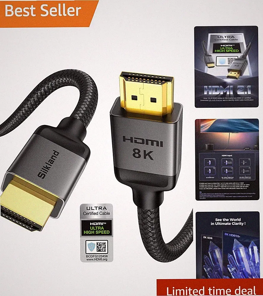 Certified HDMI 2.1 Cable 6.6ft - Ultra High Speed, Best for Gaming & Streaming