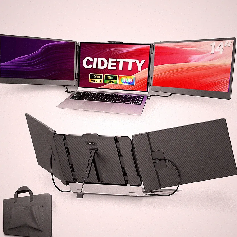 CIDETTY Laptop Screen Extender, 14'' FHD 1080P IPS UltraThin Dual/Triple Moni...