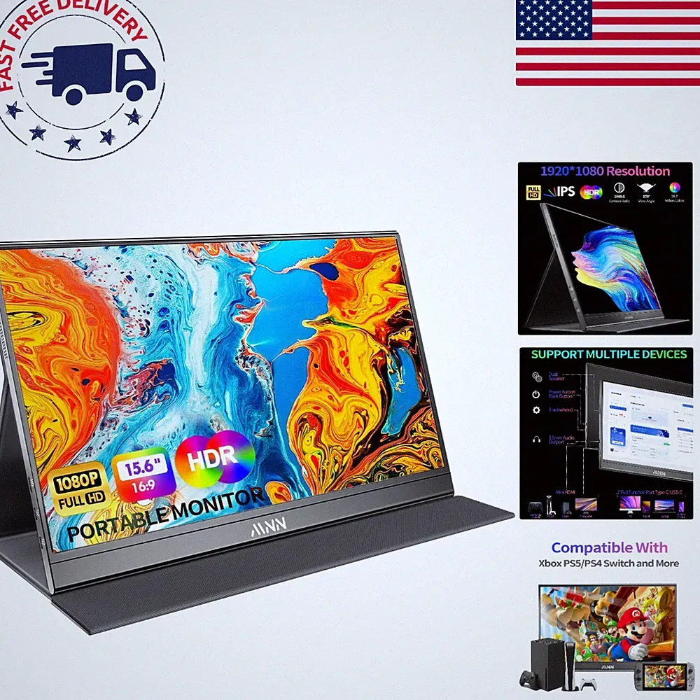 Compact 15.6" FHD Portable Gaming Monitor with Smart Cover and Adaptive Sync