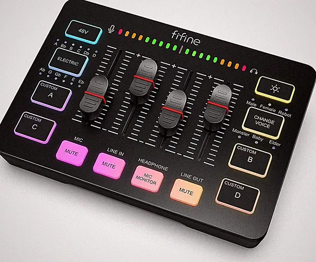 Compact Gaming Mixer: RGB XLR Audio Mixer with Voice Changer for Streams