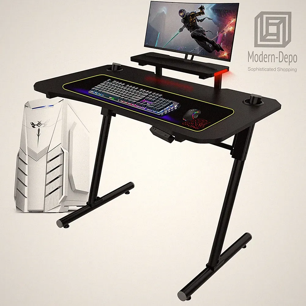 Computer Gaming Desk with LED Lights Monitor Stand 41 Inch PC Table Workstation