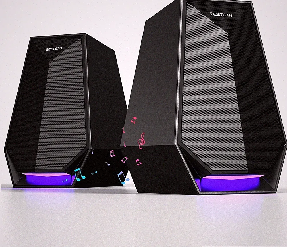 Computer Gaming Speakers for Desktop PC - 30W Powered Monitor Speakers with Blue