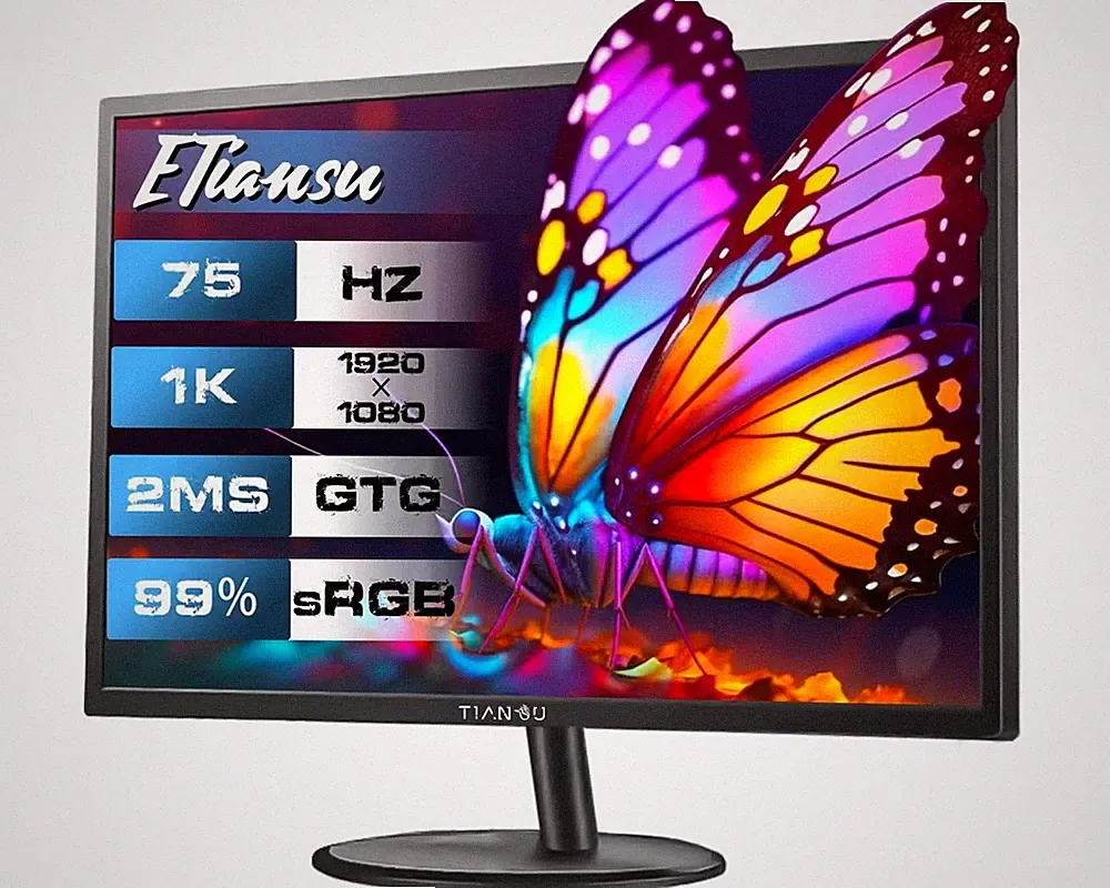 Computer Monitor 22 Inch FHD 1080p 75Hz IPS Gaming HDMI ETiansu FreeSync desktop
