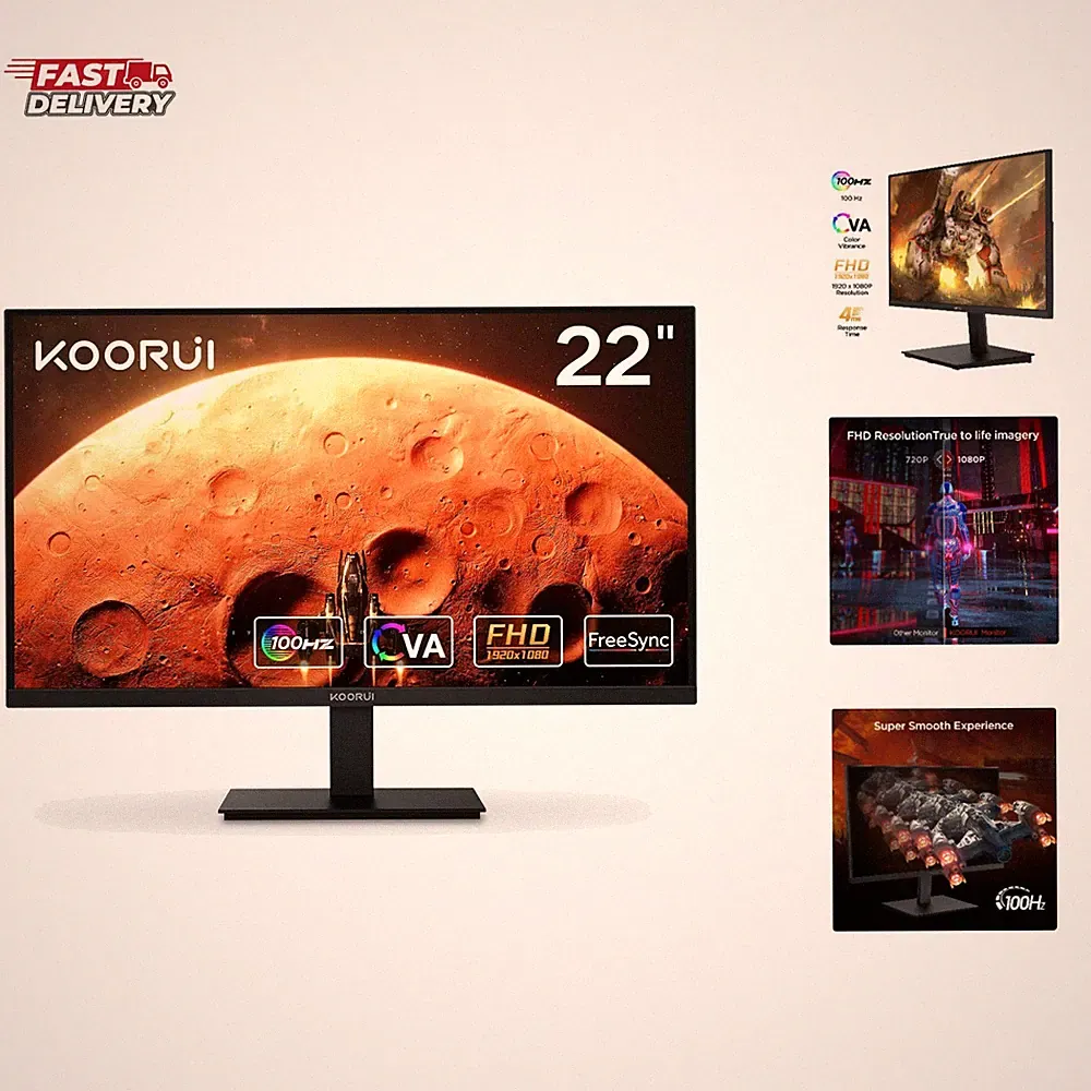 Computer Monitor 22 Inch PC Gaming Full HD 1080P 100Hz VA Panel LCD Display w...