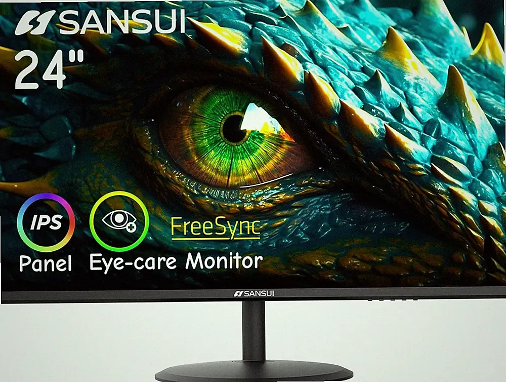 Computer Monitor 24 Inch IPS Eye Care 1080P Display HDMI,VGA Ports with 178° Vie