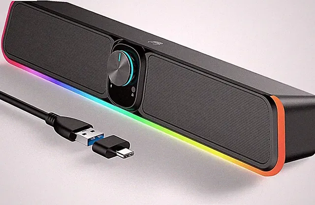 Computer Speakers - Wired USB Powered Bluetooth Computer Sound Bar with RGB & Vo